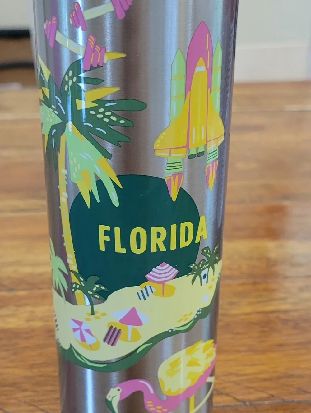 Starbucks Stainless Steel Tumbler with Pink, Yellow and Green Graphics